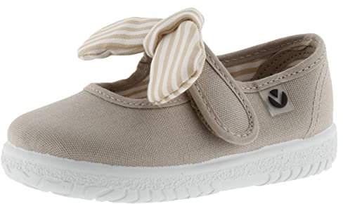 victoria Merceditas Unisex Ojalá Lona & Tira Adherente & Lazo Rayas 105110 para Niños Beige 19