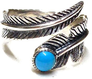 Bandring offen, Motiv Seelenfeder , Größe 58 offen, Sterlingsilber Türkis, Indianerschmuck