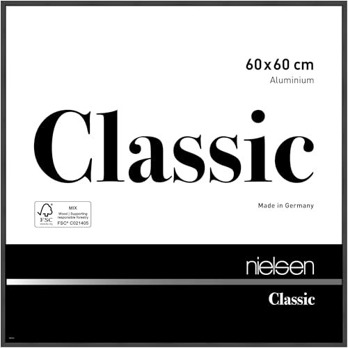nielsen Bilderrahmen, 60 x 60 cm, Aluminium, Schwarz matt, Posterrahmen zum Aufhängen im Hoch- & Querformat, Echtglas, Classic