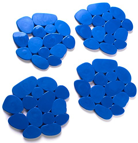 MSV Duschmatte Badematte Badewanneneinlage Anti Rutsch Pads Kieselstein - 4 Stück - antibakteriell rutschfest mit Saugnäpfen - Blau - ca. 13 x 12 cm