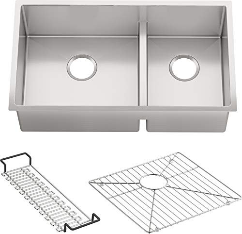 KOHLER Strive® 32 Large/Medium Double Bowl Sink, Undermount Kitchen Sink, Stainless Steel, K-5284-NA