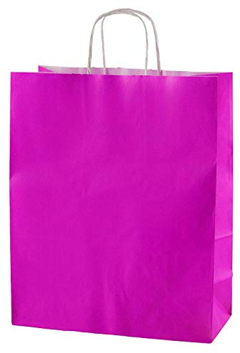 Thepaperbagstore 20 sacs papier Fuchsia Moyenne avec anses 25x11x31cm | Sacs kraft avec anses solides, idéals pour cadeaux, commerce, fêtes et événements