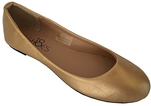 Shoes 18 Womens Classic Round Toe Ballerina Ballet Flat Shoes 8600 Gold Pu UK 4