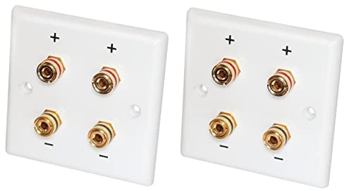 2 Stück - Dynavox Lautsprecher-Wand-Anschlußblende weiß / 4 x Bananen-Kupplung