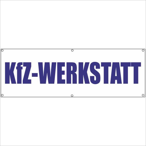 Indigos UG - Plane wasserdicht Gerüstplane - p117 - KfZ-Werkstatt - Banner - 300 cm x 100 cm - Baustelle, Garten, Zaun oder Veranstaltung im Sommer - Werbeplane, Werbung