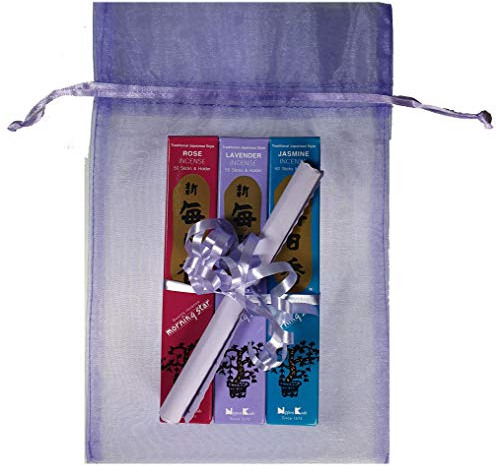 TRIMONTIUM Japanische Räucherstäbchen Geschenkset »Blumen« (Lavendel, Rose, Jasmin) in Organzasäckchen, Kräuter/Harze/Wurzeln/ätherische Öle, Natur, 18 x 10 x 4 cm