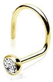 Paula & Fritz® Nasenpiercing Haken aus 14 Karat Echtgold mit eingefasstem Zirk...