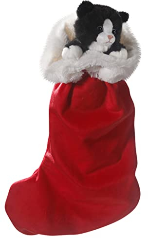 Carl Dick Katze schwarzweiß im Weihnachtsstrumpf, Plüschtier, Kuscheltier ca. 45cm (inklusive Socken) 2810003