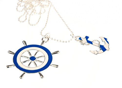 Miniblings 2er Anker Rettungsring Kette Halskette 80cm Maritim blau weiß Emaille - Handmade Modeschmuck - versilbert