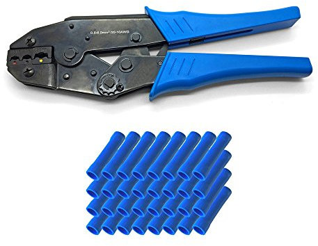 ARLI Crimpzange + 50x Stoßverbinder Blau 1,5-2,5 mm Elektrische Steckverbinder Stoß StossVerbinder Quetschverbinder Stoss verbinder Zange Set kfz Auto Steckverbinder Rundverbinder Kabelschuhe