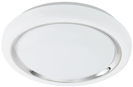 EGLO LED Deckenlampe Capasso, 1 flammige Deckenleuchte | Wandlampe mit Chromring, Material: Stahl und Kunststoff, Farbe: Chrom, weiß, Ø: 34 cm