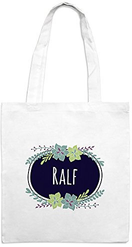 Jutebeutel mit Namen Ralf - Motiv Flowers - Farbe weiß - Stoffbeutel, Jutesack, Hipster, Beutel