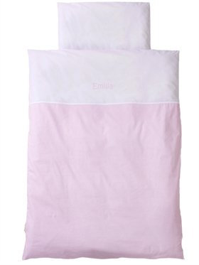 Babysutten Kinderbettwäsche mit Namen, Vichykaro Rosé, 100/135 cm