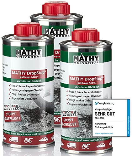 MATHY-DropStop Dichtungs-Additiv (3 x 250 ml) - Öl-Additiv stoppt Ölverlust im Motor, Getriebe, Hinterachsen & Servolenkungen - regeneriert Dichtungen