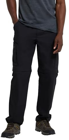 Mountain Warehouse Trek Mens Convertible Trousers - Knee Zip Hiking Pants, Lightweight Trousers, Adjustable Pants, Casual Bottoms - Spring Summer, Travelling Black (Regular Length) Men's W40