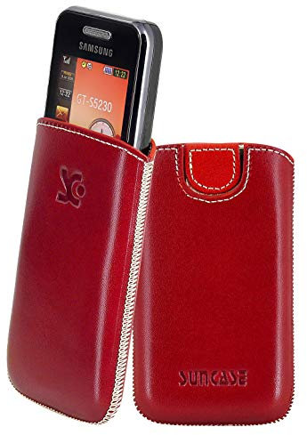 Original Suncase Echt Ledertasche (Lasche mit Rückzugfunktion) für Samsung GT S5230 Star / S-5230 in rot