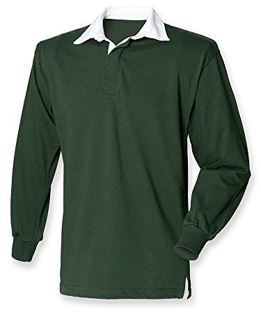 Camiseta polo, de Front Row, manga larga, de rugby, para hombre, Unisex adulto, color verde botella, tamaño M