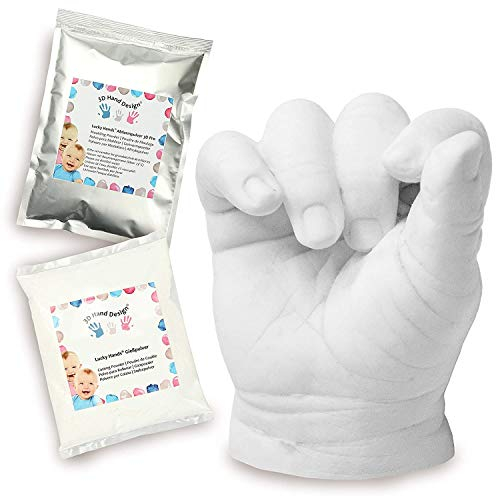 Lucky Hands® Gipsabdruck Set Baby Hand und Fuß | Made in EU | Alginat Schnellabformmasse speziell für Babys mit Farbindikator und Gießpulver | Geschenk zum Muttertag (0-6 Monate, 4-6 Modelle)