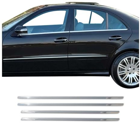 OMAC Fensterleisten für Mercedes W211 E-Klasse 2002-2009 4tlg | Zierleisten, Edelstahl, Chrom, fahrzeugspezifisch