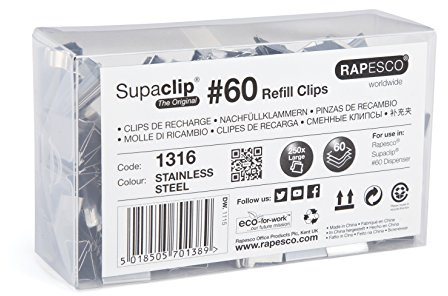 Rapesco 1316 Supaclip 60 Stainless Steel Refill Clips, Pack of 250 | Bulk Pack