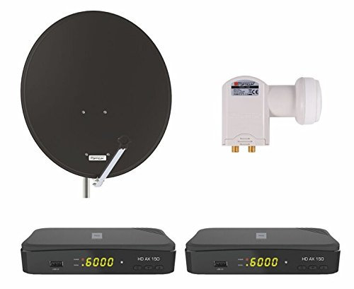Opticum Digitale 2 Teilnehmer Satelliten-Komplettanlage (HD AX 150 HDTV-Receiver, Twin-LNB, QA 80 cm Antenne, Stahl) anthrazit