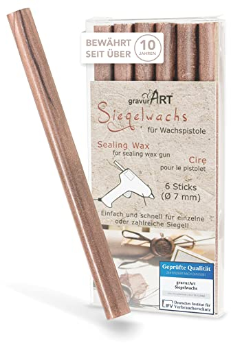 gravurART Siegelwachs flexibel für Wachspistole - Stilvoll Briefe versiegeln mit dem 6er Pack Wachs für Siegelstempel in Savanne-Roségold - 7 mm