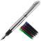 Gullor Medium Fine Nib Smooth Fountain Pen 750 Original Pen Pouch and Ink Cartridge Set - Silver