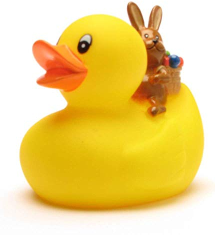 Badeente mit Osterhase I Quietscheente I Duckshop I L: 8 cm - inkl. Badeenten-Schlüsselanhänger im Set