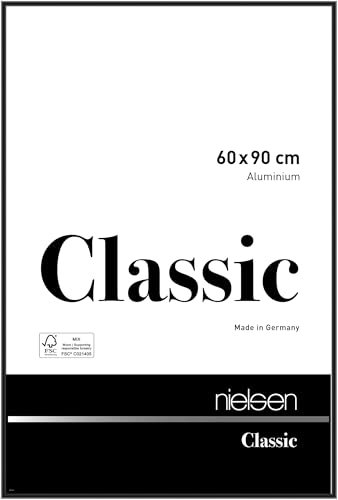 nielsen Bilderrahmen, 60 x 90 cm, Aluminium, Schwarz glanz, Posterrahmen zum Aufhängen im Hoch- & Querformat, Echtglas, Classic