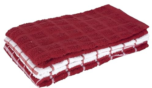 Ritz Paños de Cocina de Rizo 100% algodón, Altamente absorbentes, 25 x 15 Pulgadas, Color Rojo pimentón, Paquete de 3 Unidades de 25 x 15 Pulgadas