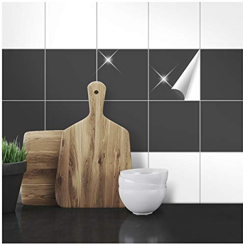Wandkings Fliesenaufkleber 14,5 x 14,5 cm, 50 Stück - ANTHRAZIT GLÄNZEND