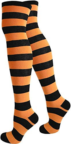 normani Top modische Damen Overknees in verschiedenen Designs/Baumwolle mit Elasthan Auswahl Farbe Schwarz/Orange/Breit Größe OneSize