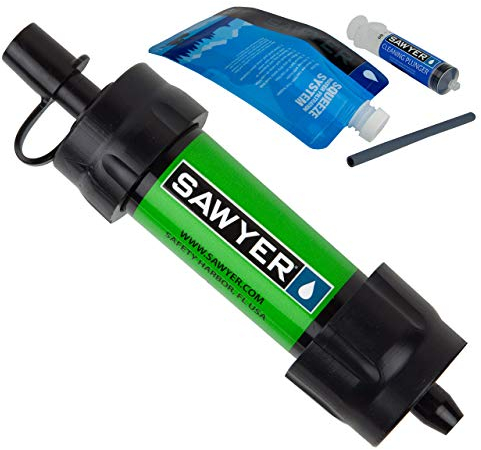 Sawyer Mini PointONE Wasserfilter Outdoor Notversorgung enfernt 100% Mikroplastik und 99,99999%* aller Bakterien (Grün)
