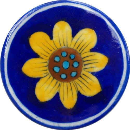 GURU SHOP Runder Handbemalter Keramikuntersetzer für Gläser - Motiv 1, Blau, 1x8,5x8,5 cm, Untersetzer, Tabletts