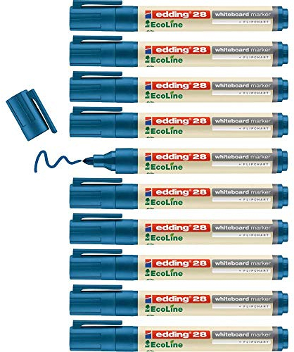 edding 28 Ecoline Whiteboardmarker - blau - 10 Whiteboard Stifte - Rundspitze 1,5-3 mm - Boardmarker abwischbar - Whiteboard, Flipchart, Magnettafel, Pinnwand, Memoboard - Sketchnotes - nachfüllbar