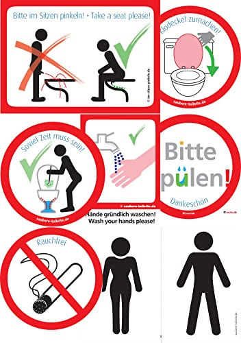 immi Saubere Toilette Aufkleber Bundle, Sitzen pinkeln, Klobürste verwenden,etc.