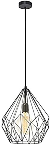 EGLO Pendellampe Carlton, 1 flammige Vintage Pendelleuchte, Retro Hängelampe aus Stahl, Farbe: Schwarz, Fassung: E27