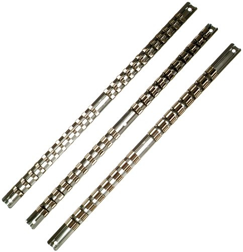 3 x Aufsteckschiene/Klemmleiste/Nusshalter/Aufsteckleiste/Ordnungssystem mit 60 verschiebbare Clips für 1/4 3/8 1/2 Vierkant Nüsse Einsätze, 420 mm