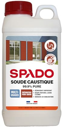 SPADO - Soude Caustique 4kg - Débouche Canalisations, Dégraissant Surpuissant, Décapant Peinture & Vernis - Fabrication de Savon - 99,9% Pur & Naturel - Made in France
