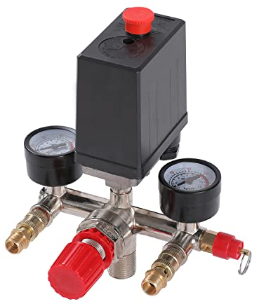 ORAZIO Presostato del Compresor de Aire G1/4, Interruptor de Control de Presión del Compresor de Aire con Salidas Dobles y Regulador de Manómetros de Válvula de Seguridad