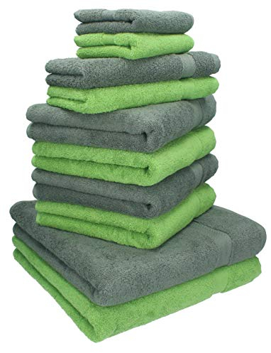 Betz 10-TLG. Handtuch-Set Classic 100% Baumwolle 2 Duschtücher 4 Handtücher 2 Gästetücher 2 Seiftücher Farbe apfelgrün und anthrazitgrau