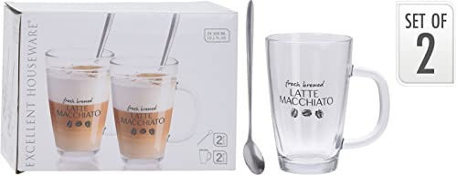 4-tlg. Latte Macchiato Tassenset 2 x Glastasse je 300ml 2 x Löffel Latte Gläser mit Henkel Latte Macchiato Gläser mit Henkel Glas Tassen Set Latte Macchiato Gläser Cafe Latte Macchiato Tasse Glas