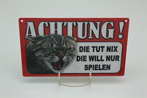 DIE TUT NIX - DIE Will NUR Spielen - Tierwarnschild - Vorsicht Tier Warnschild 20x12 cm Katze Cats Schild 50