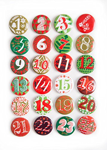 Logbuch-Verlag 24 Buttons Adventskalender Zahlen 1-24 - Metall Anstecker mit Nadel - Adventskalenderzahlen Weihnachtskalender basteln rot grün