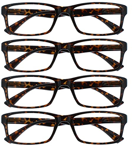 OPULIZE PEP Lesebrille für Damen und Herren - 4er Pack - Große Rechteckige Brille - Komfortable Federscharniere - Kratzfest - Braun Schildpatt +2.50