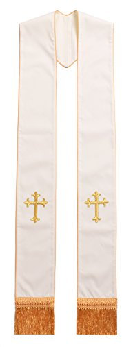 BLESSUME Messe Kreuz bestickte Hochzeits stole (Weiß/Gold)