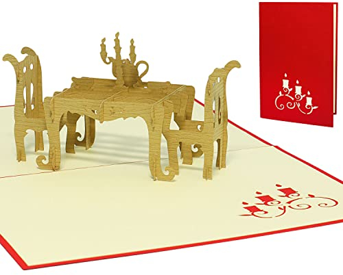LIN17813, POP UP Karte - 3D Gutschein-Karte - Geschenkgutschein für Restaurant & Candle-Light Dinner - Geburtstags-Karte, N126