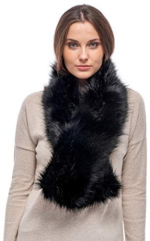 Futrzane Classic Schal - Pelz Schal Damen - Winter Fellkragen Lang Fellschal (One Size, Schwarz Classic)