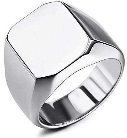 MunkiMix Siegelring für Männer Frauen Jungen 316l wasserfeste Herrenringe Edelstahl im quadratischen Stil, Bündel mit Ringgrößeneinstellern (Silber Farbe, Größe T)