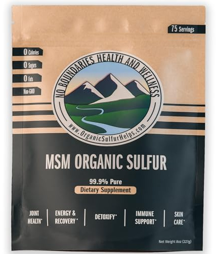 MSM Organic Sulfur Crystals by No Boundaries Health and Wellness – All-Natural, Premium Health Supplement: 99.9% Pure MSM – Benefits: Joint Pain, Allergies, Skin, Hair & Nail Health – No Fillers